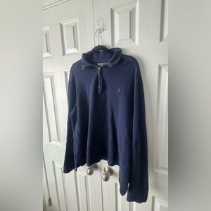 Vintage Polo Ralph Lauren Navy & Brown Leather Quarter Zip Sweater XL (1/4 zip)